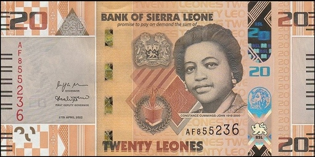 Sierra Leone bankbiljet 20 Leones Cummings-John 2022 UNC, Ophalen of Verzenden, Overige landen, Los biljet