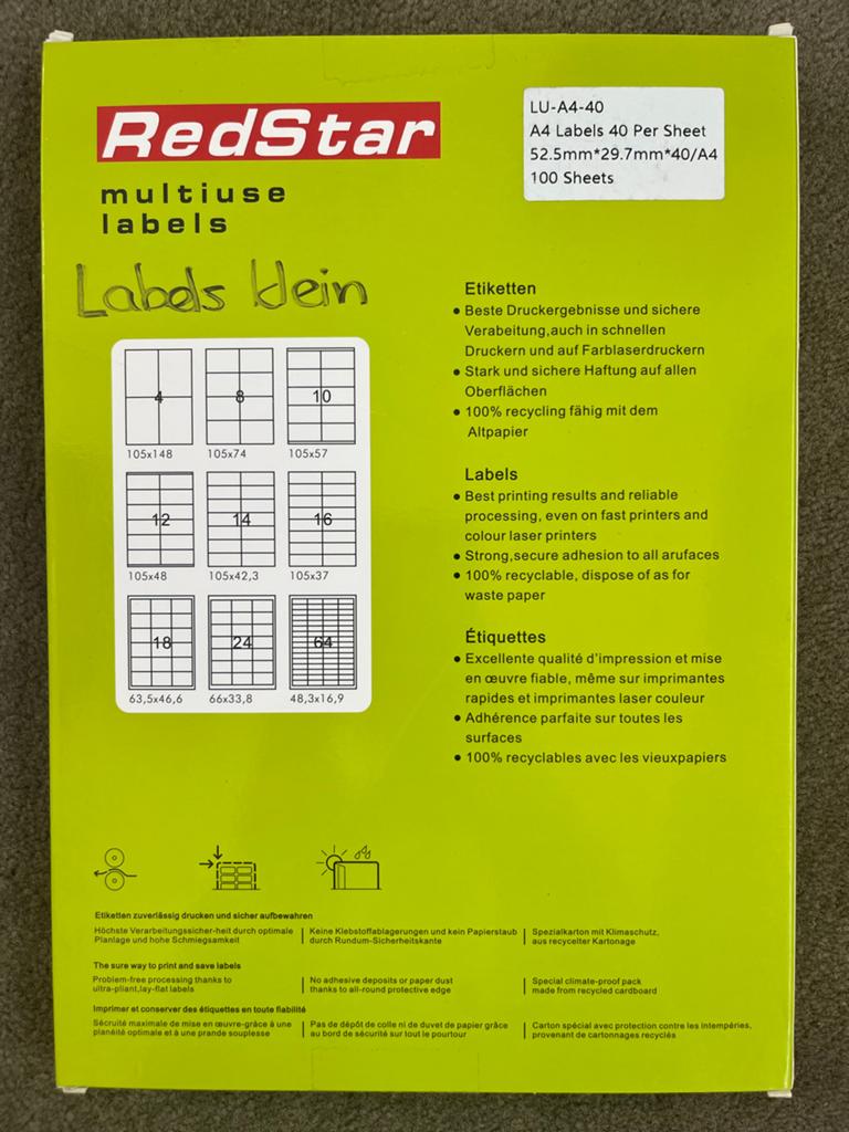 RedStar A4 Labels 52,5x29,7 mm (klein) - 4000 Etiketten, Ophalen of Verzenden, Nieuw