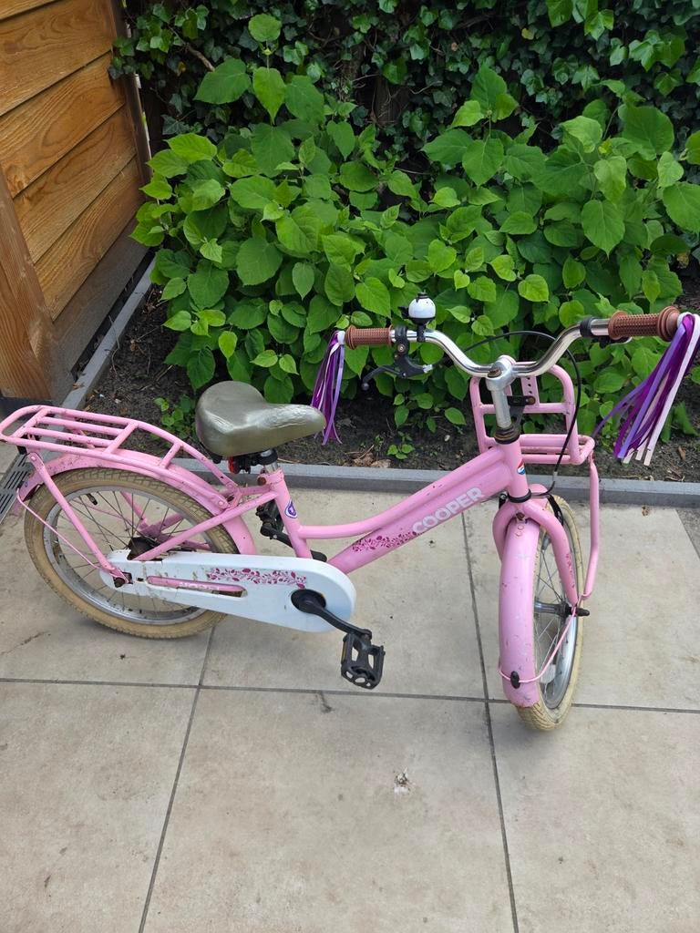 Roze kinderfiets Cooper, 18 inch, Ophalen, Gebruikt, Terugtraprem, 16 tot 20 inch