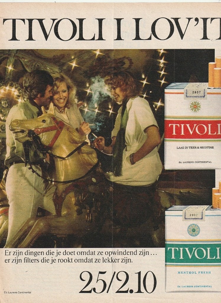 Retro reclame 1977 Tivoli sigaretten draaimolen kermis, Verzenden, Overige typen