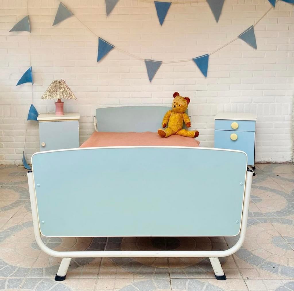 Vintage jaren 50 bed, Gebruikt, 70 tot 85 cm, 180 cm of meer, Ophalen