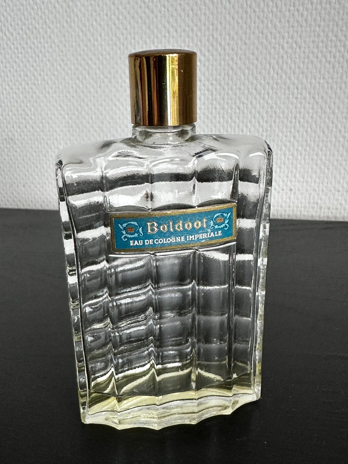 Vintage glazen fles Boldoot Imperiale eau de cologne, Ophalen of Verzenden, Gebruikt, Parfumfles