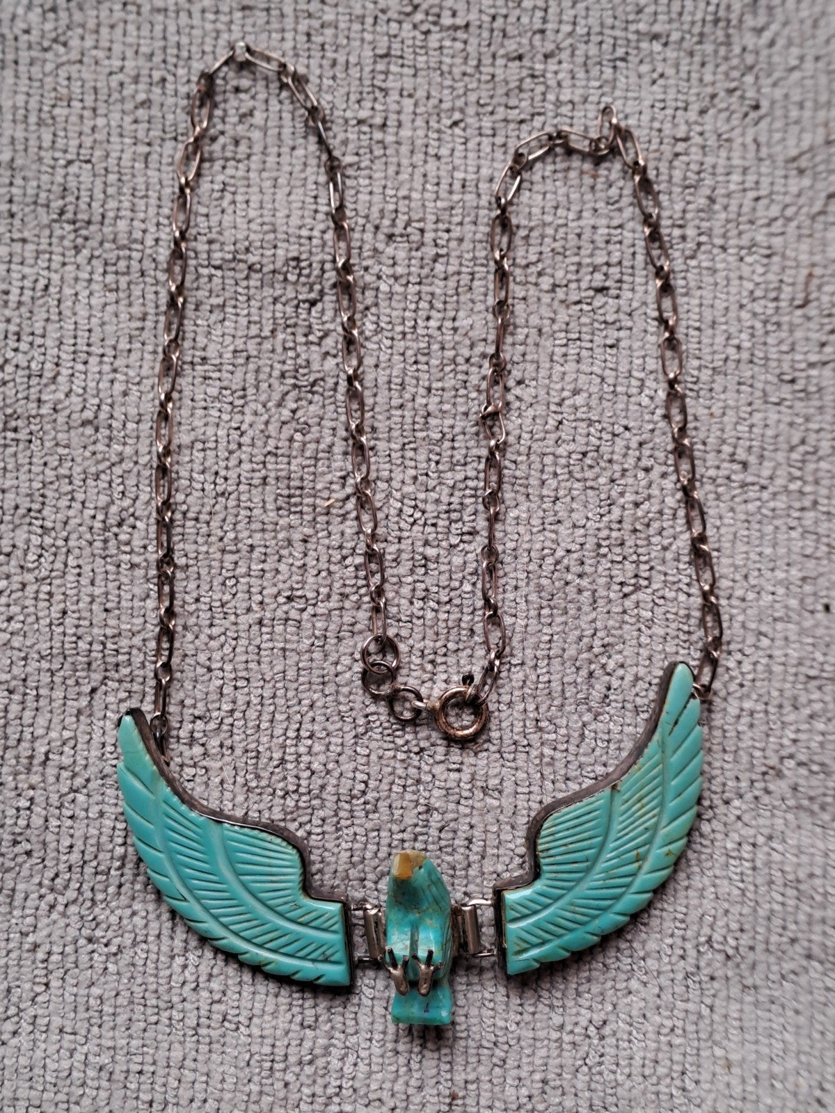 Vintage Zilveren Ketting AREND met Turkoois Vleugels, Gebruikt, Blauw, Ophalen of Verzenden, Met edelsteen