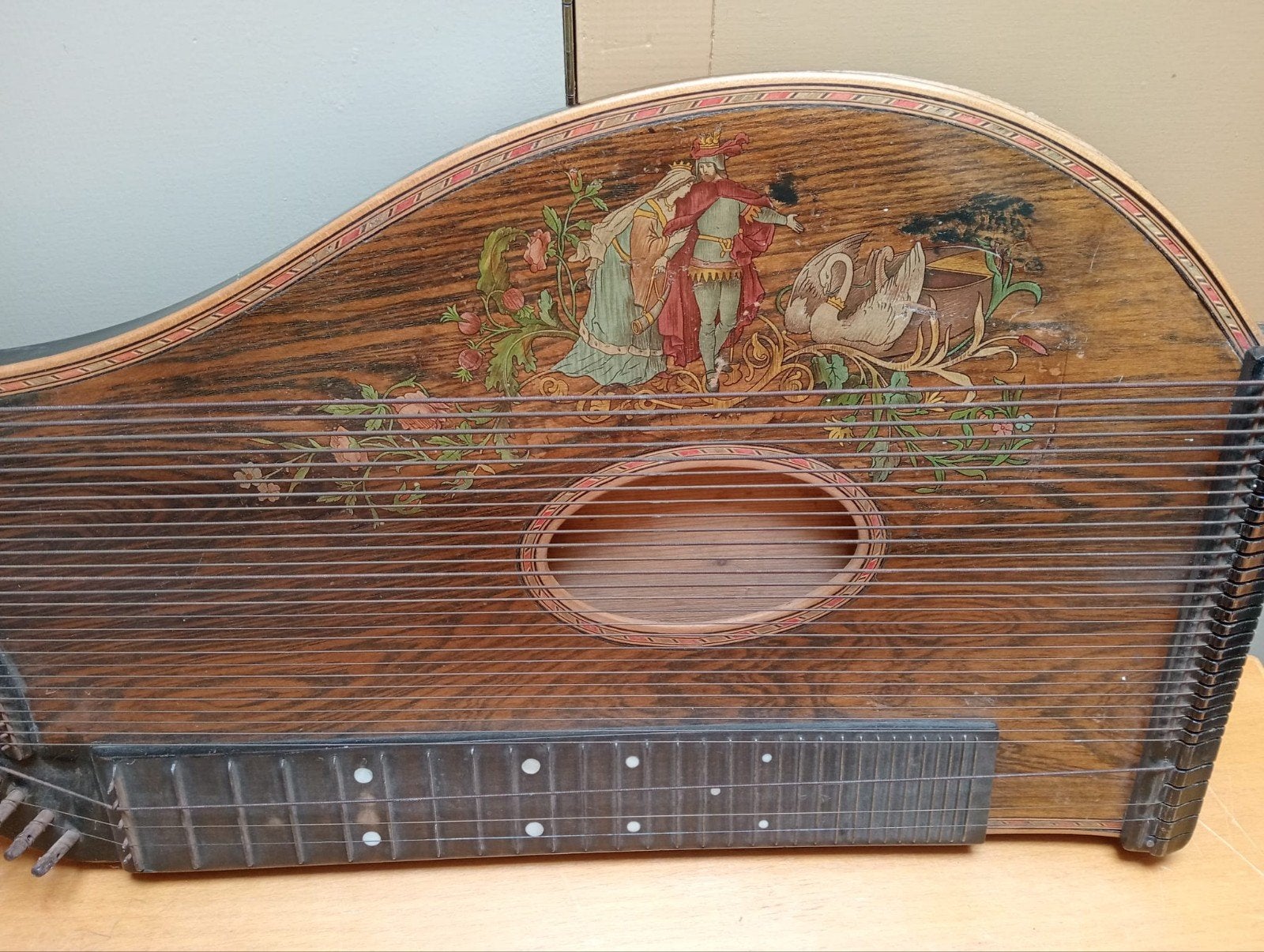 Antieke Citer met Prachtige Decoratie, Muziek en Instrumenten, Ophalen of Verzenden