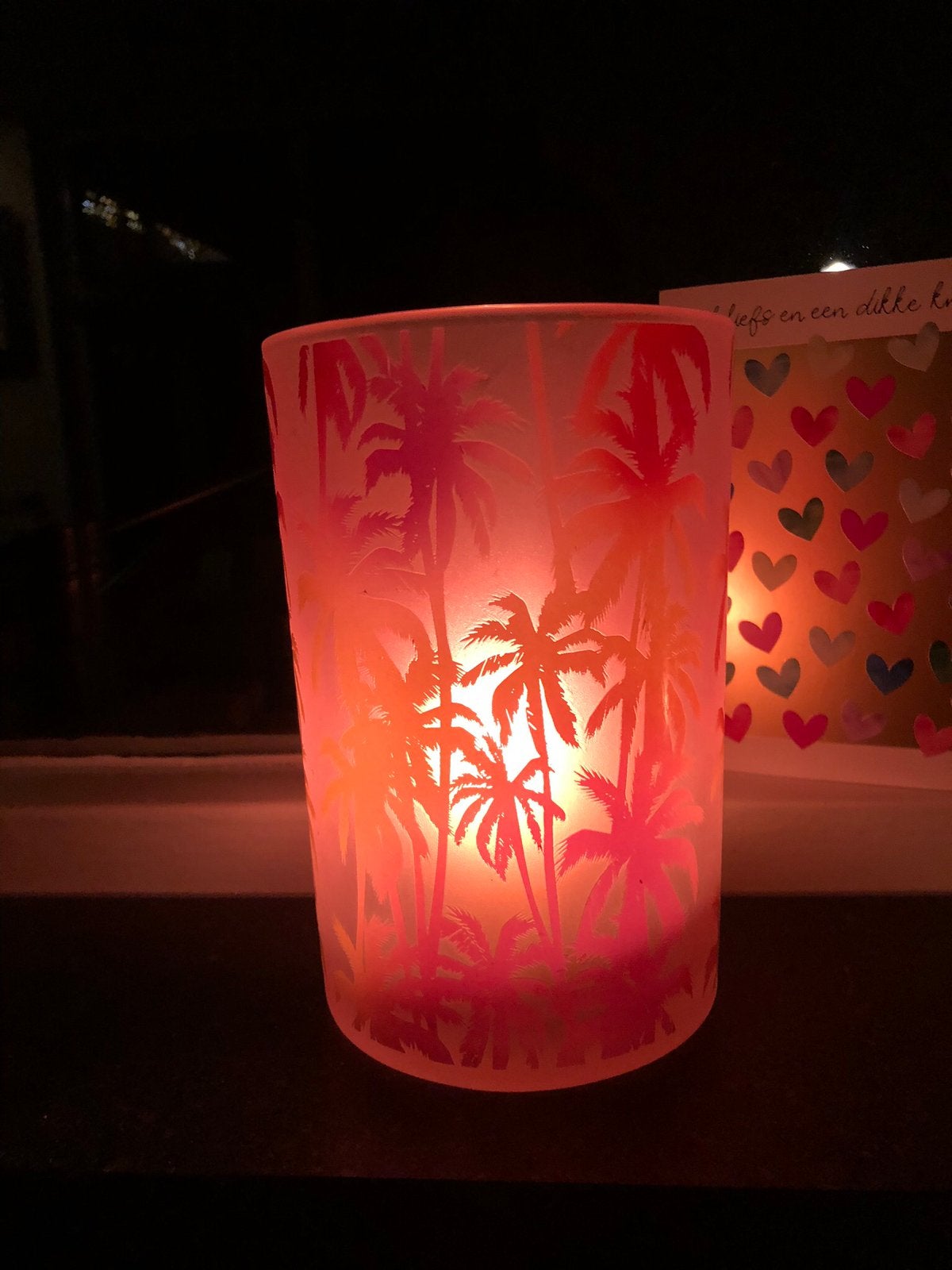 Windlicht  PALMBOMEN, Ophalen, Windlicht, Meerkleurig, 18 cm