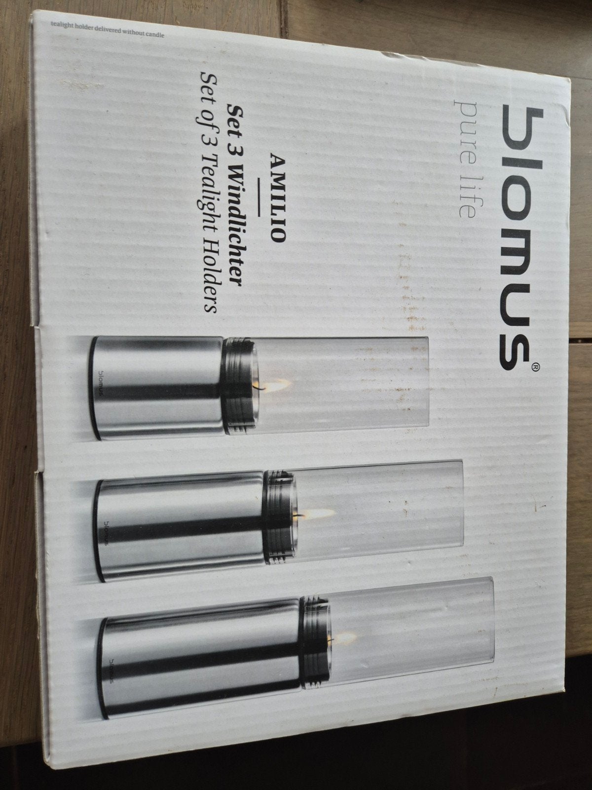Blomus Amilio Set van 3 Windlichten - RVS en Glas, Huis en Inrichting, Woonaccessoires | Kandelaars en Kaarsen, Windlicht, Overige merken