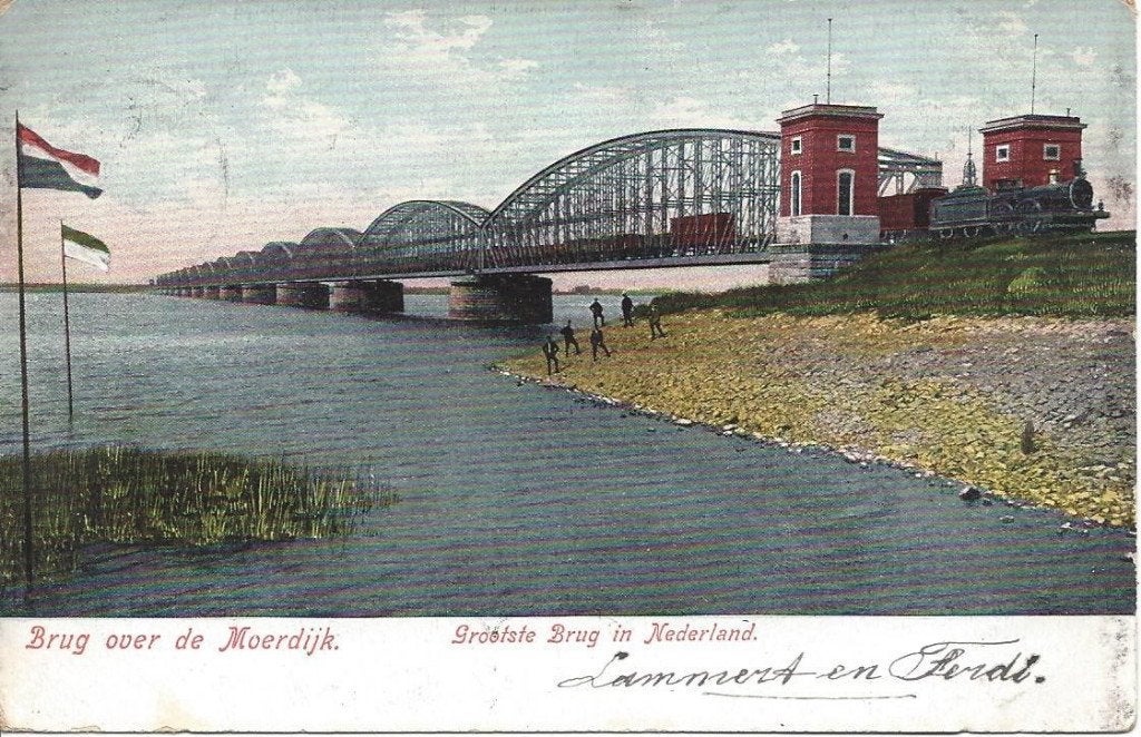 Moerdijk (N.Br.) Spoorbrug met Trein, Volk, Tramstempel 1907, Ophalen of Verzenden, Voor 1920, Gelopen, Noord-Brabant