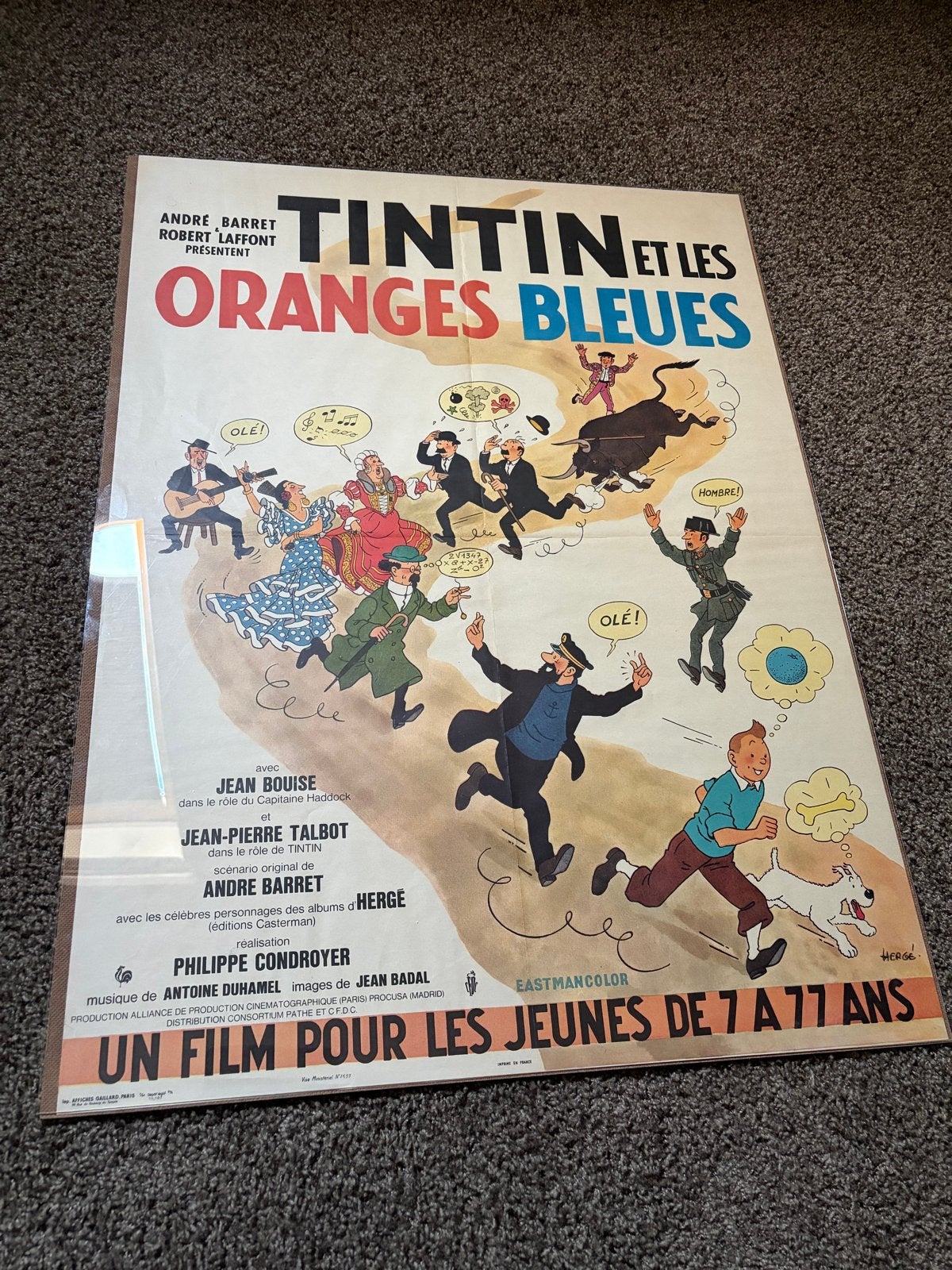 Vintage Kuifje en de Blauwe Sinaasappels Filmposter, Eén stripboek, Ophalen of Verzenden, Gelezen