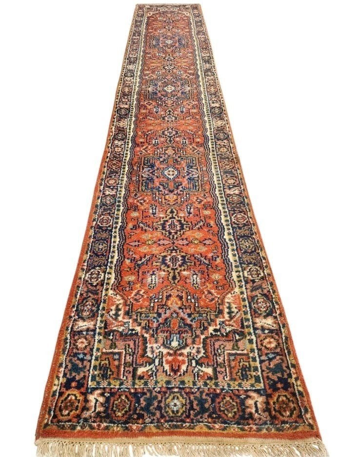 Handmade Persian wool Heriz runner orange India 80x461cm