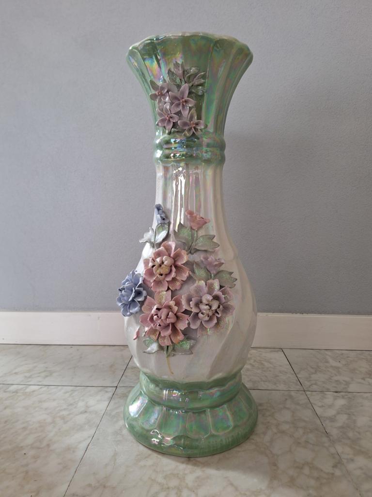 Grote Vaas Parelmoer pastel groen roze paars lichtblauw wit, Antiek en Kunst, Ophalen