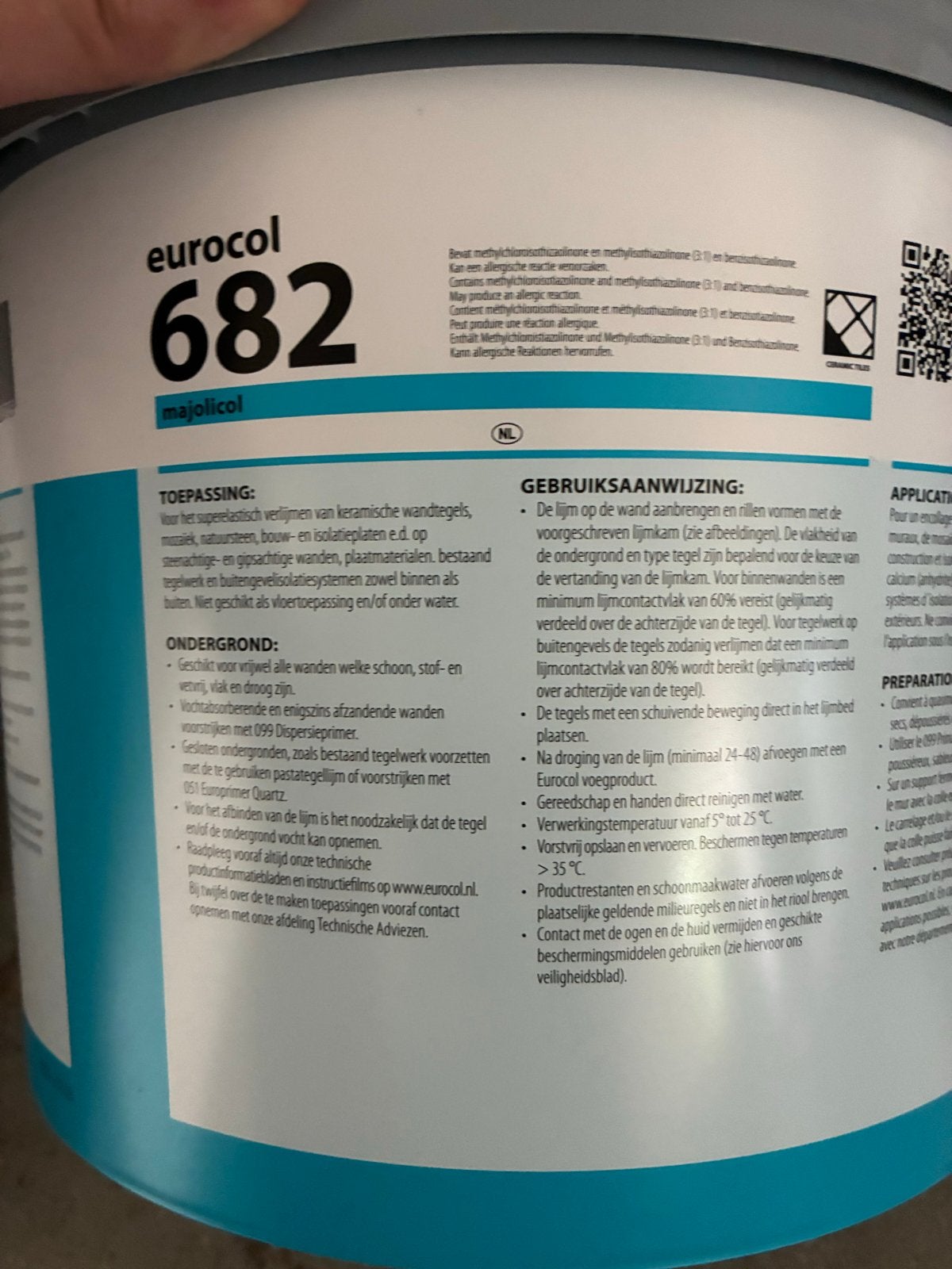 Eurocol 682 Majolicol Wandtegellijm - 14 kg, Ophalen, Overige materialen, Wandtegels, Nieuw