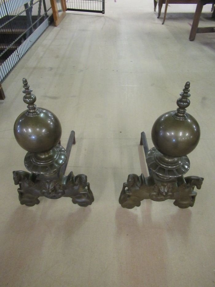 Oer 11021 ANTIEKE set van 2 bronzen sierstukken openhaard, Ophalen
