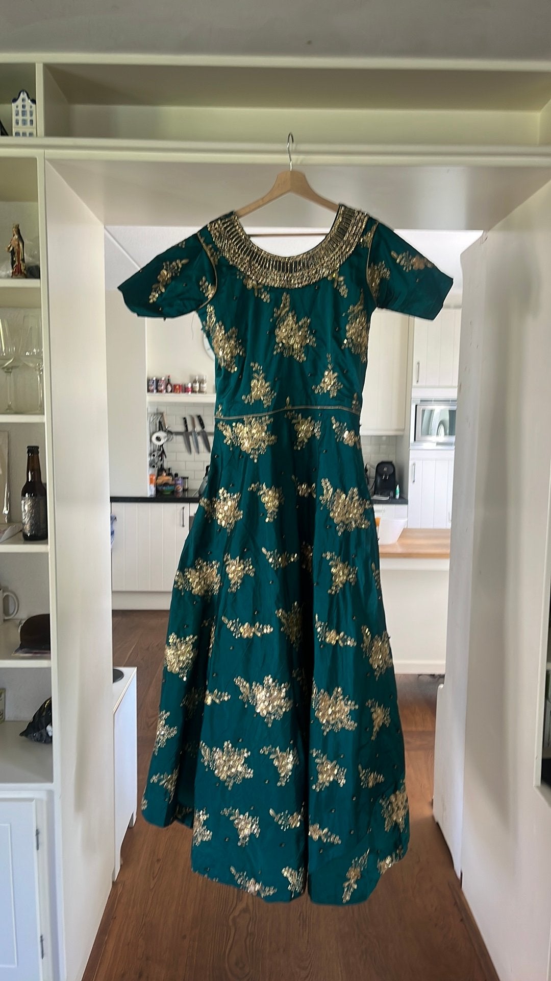 Prachtige groene sari, Overige typen, Zo goed als nieuw, Groen, Ophalen