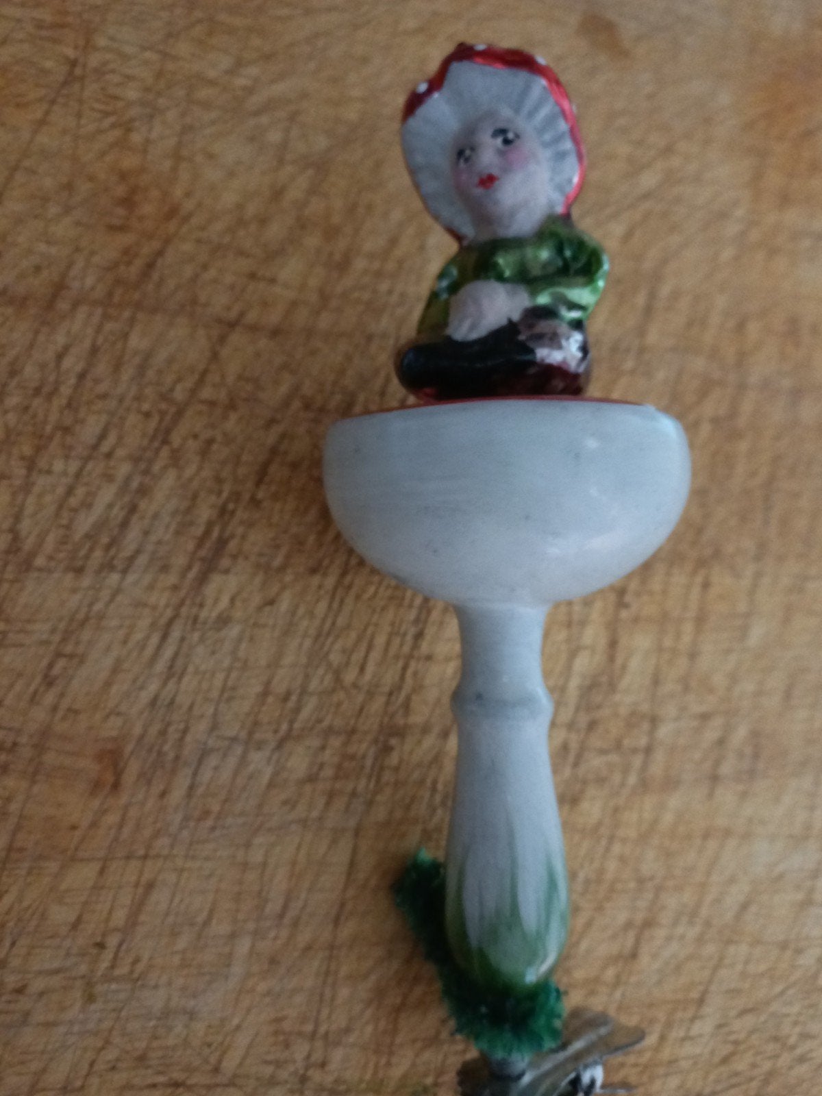 Dubbel Kerst ornament Vrouwtje op Paddenstoel op clip glas, Verzenden