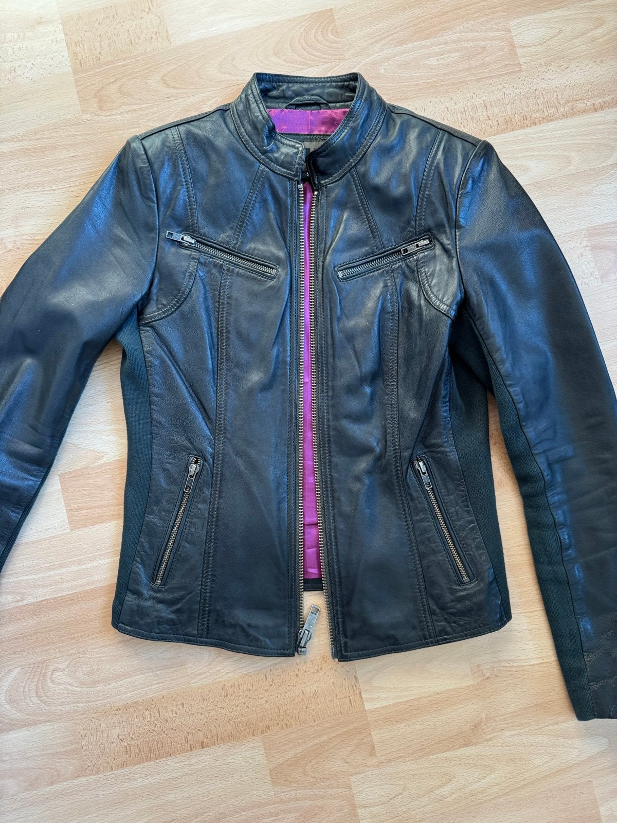 AIM Leren Jas Zwart Maat S, Kleding | Dames, Ophalen of Verzenden, Gedragen, Maat 36 (S), Groen