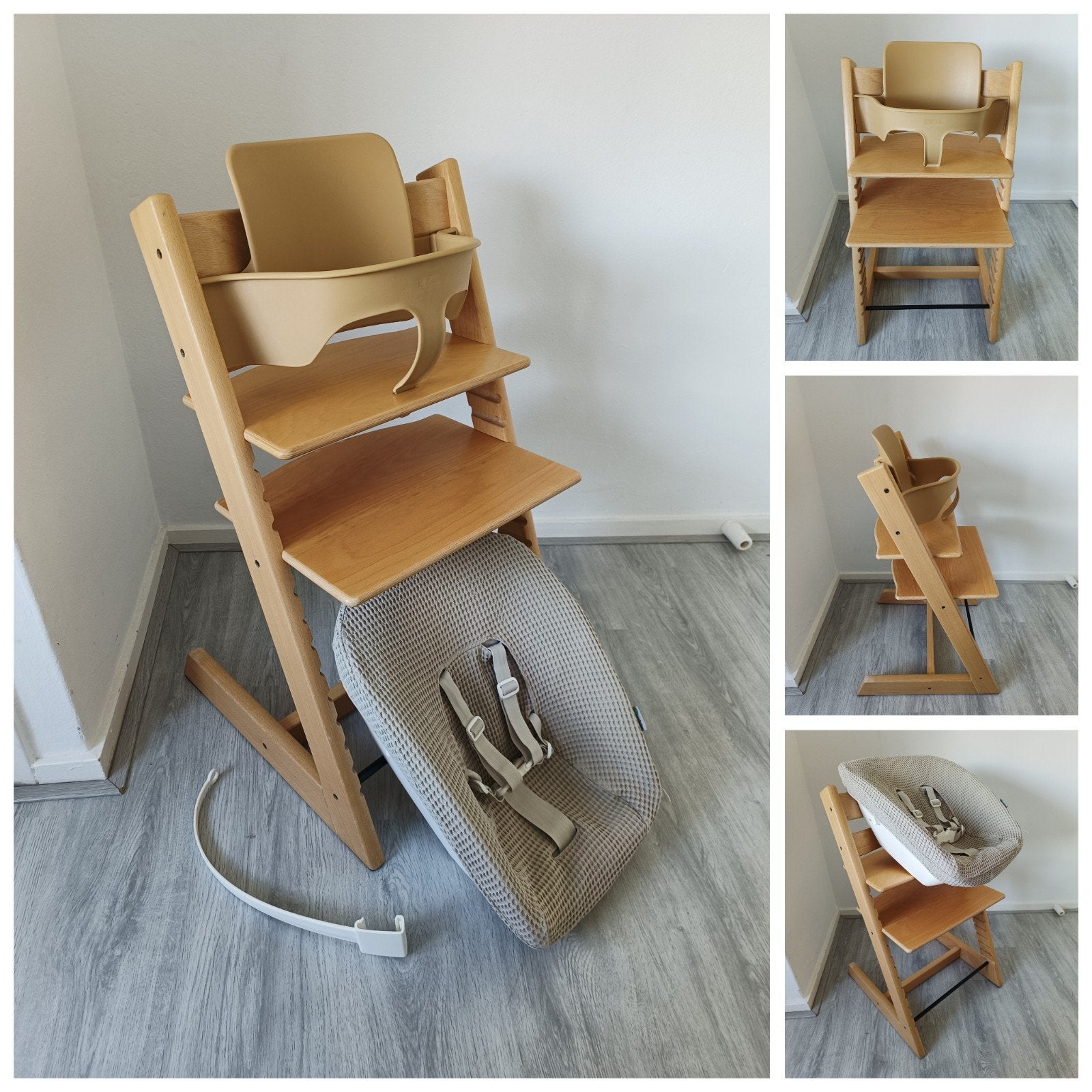 Stokke Tripp Trapp naturel met babyset, newbornset, hoes, Kinderen en Baby's, Meegroeistoel, Ophalen of Verzenden, Zo goed als nieuw