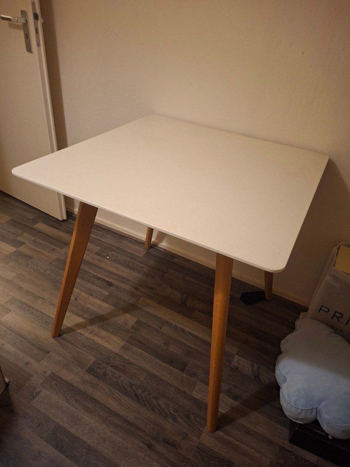 Witte eettafel met houten poten, Huis en Inrichting, 50 tot 100 cm, Vierkant, Tot twee personen, 50 tot 100 cm
