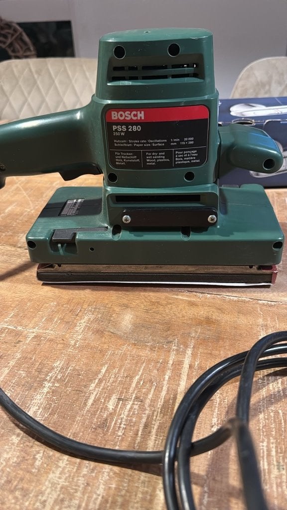 Bosch pss 280 schuurmachine inc originele doos, Ophalen, Zo goed als nieuw, Minder dan 600 watt, Vlakschuurmachine