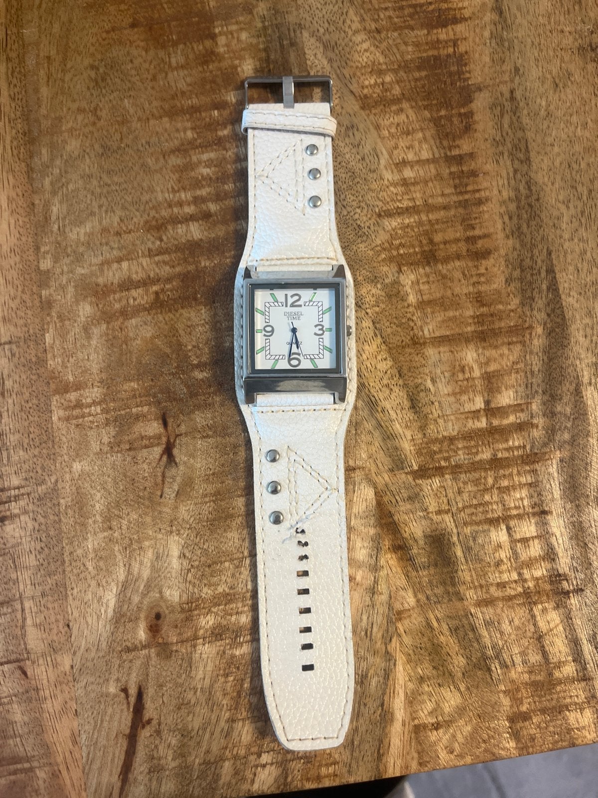 Vintage Diesel Time Horloge - Wit Leer, Overige merken, Staal, Polshorloge, Ophalen of Verzenden