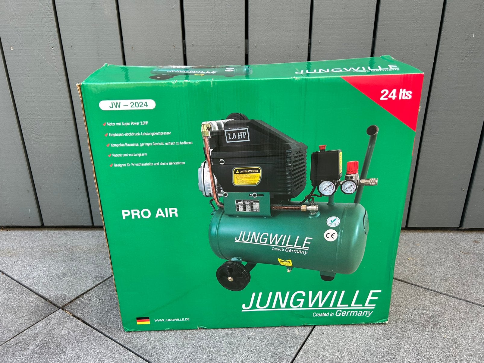 Jungwille 24L Luchtcompressor – 2 PK | 8 Bar, Minder dan 25 liter, Ophalen of Verzenden, Nieuw, Minder dan 200 liter/min