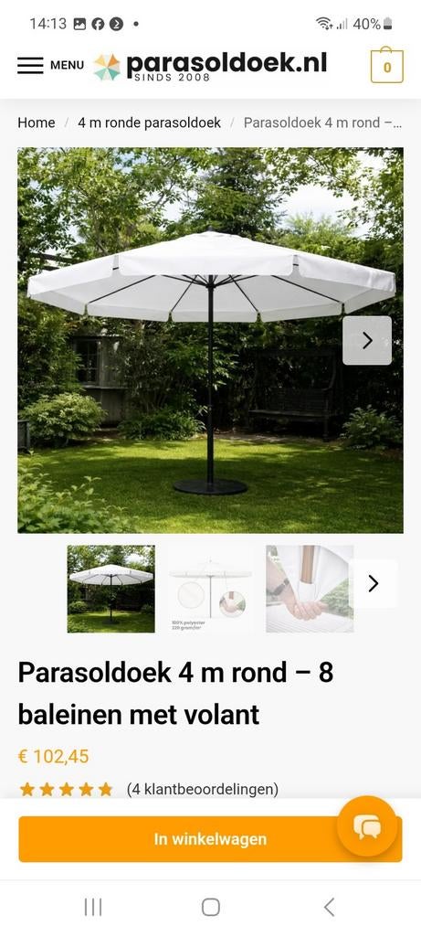 Z.g.a.n. Parasoldoek 4 meter doosnee, Ophalen of Verzenden, Zweefparasol