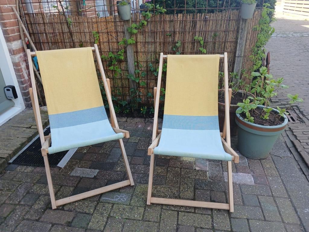 Set van 2 Weltevree strandstoelen., Ophalen of Verzenden, Gebruikt, Hout, Verstelbaar