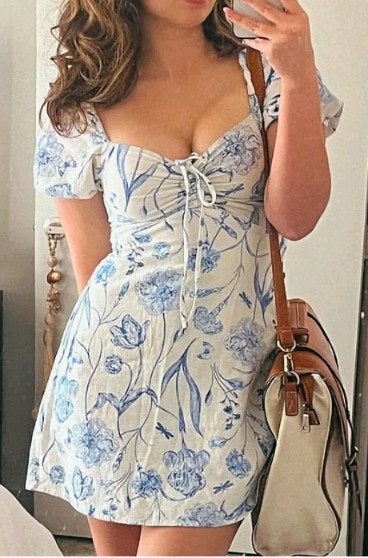 H&M Katoenen Jurk met Bloemenprint, Maat 38/40 (M), H&M, Wit, Ophalen of Verzenden