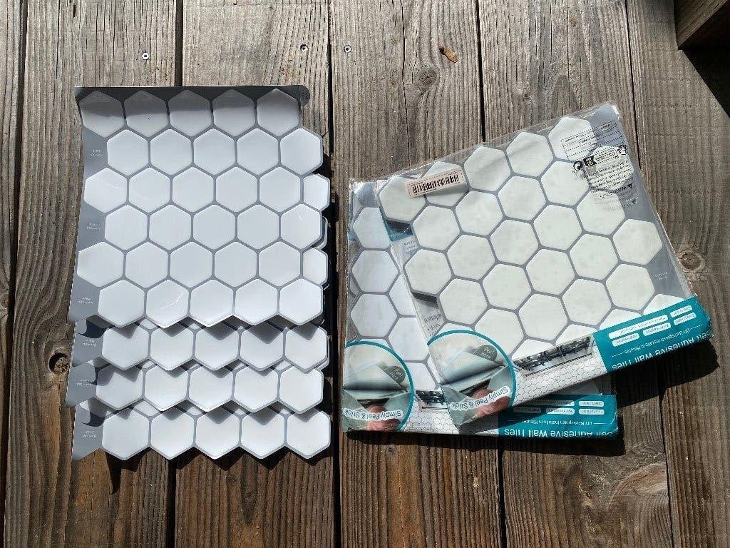 Zelfklevende Tegels | wit, zeshoek hexagon | ruim 1,5 m2, Overige materialen, Wandtegels, Nieuw, 20 tot 40 cm