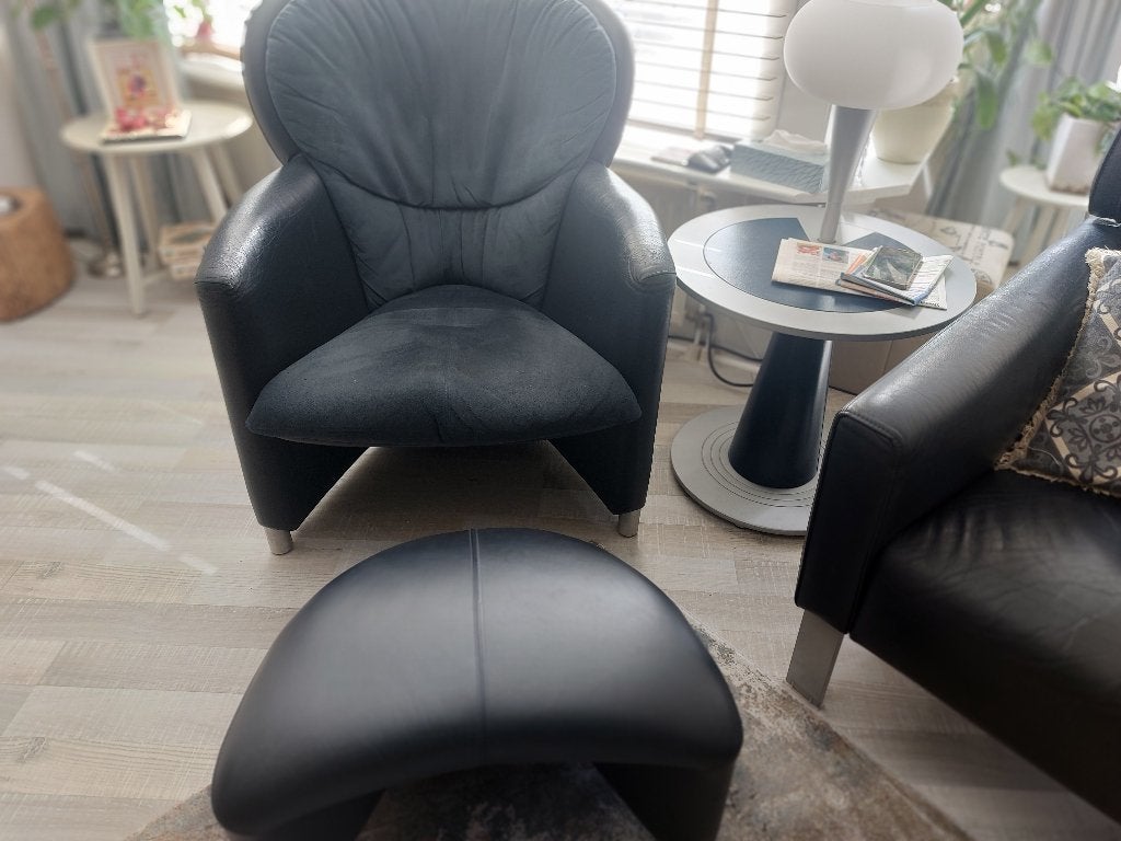 Leolux Excalibur  Wapiti leder  Fauteuil plus Hocker, Huis en Inrichting, Fauteuils, Ophalen, Gebruikt, 75 tot 100 cm, 50 tot 75 cm