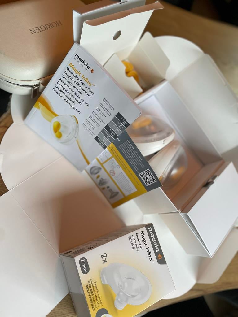 Medela Magic Inbra dubbele borstkolf met diverse borstschild, Kinderen en Baby's, Babyvoeding en Toebehoren, Zo goed als nieuw