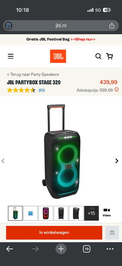JBL PartyBox Stage 320 - Draagbare Party Speaker, Audio, Tv en Foto, Karaoke-apparatuur, Ophalen, Zo goed als nieuw