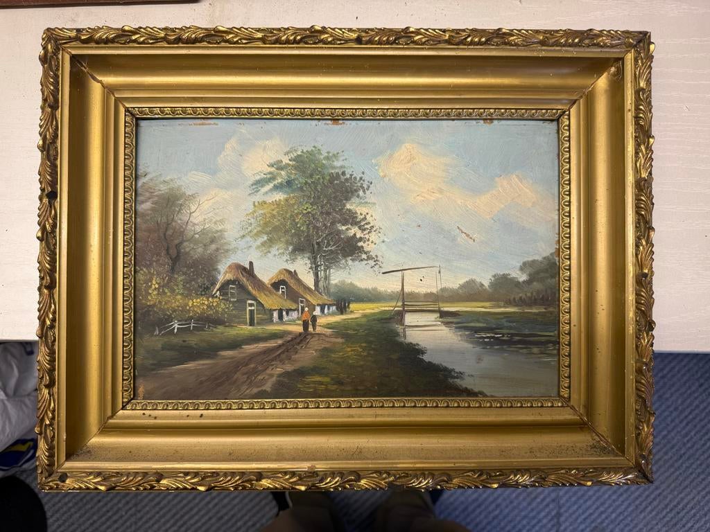 Oud Hollands landschap olieverfschilderij met lijst, Antiek en Kunst, Ophalen