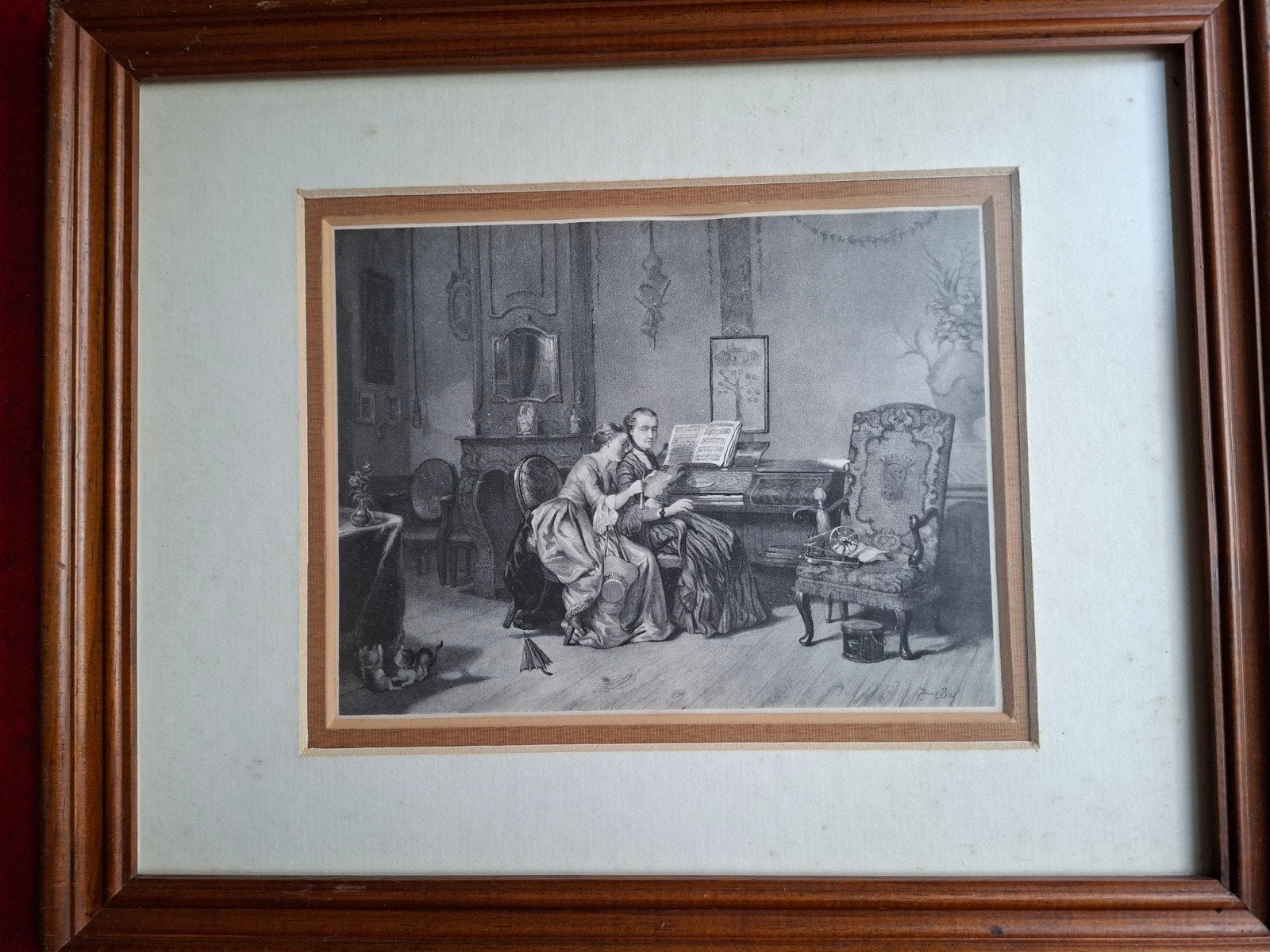 Antieke prent "De Muziekles" (ca. 1850) – David Bles, Ophalen, Gebruikt, Voor 1940, Prent