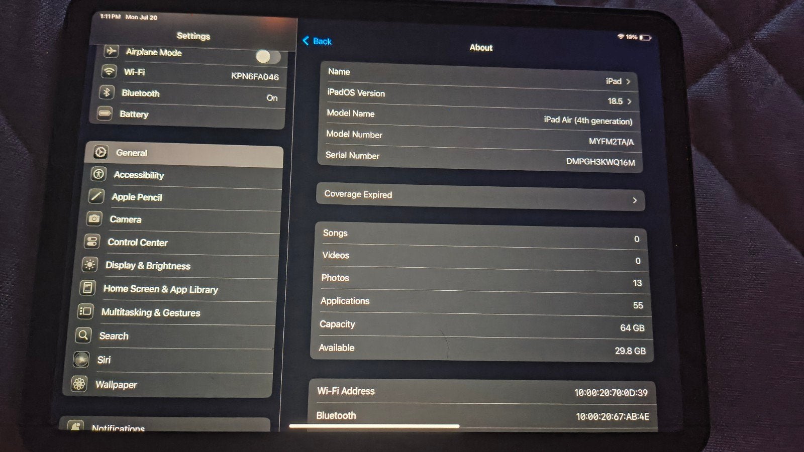 iPad Air 4e generatie (64GB) - iOS 18.5, Computers en Software, Apple iPads, Ophalen of Verzenden, 11 inch, Apple iPad Air, 64 GB