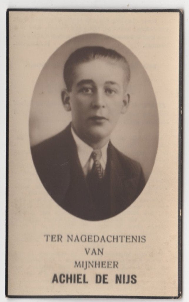 Achiel de Nijs 1917 Koewacht + 1936 Antwerpen, 18 jaar, Verzamelen, Bidprentjes en Rouwkaarten, Verzenden
