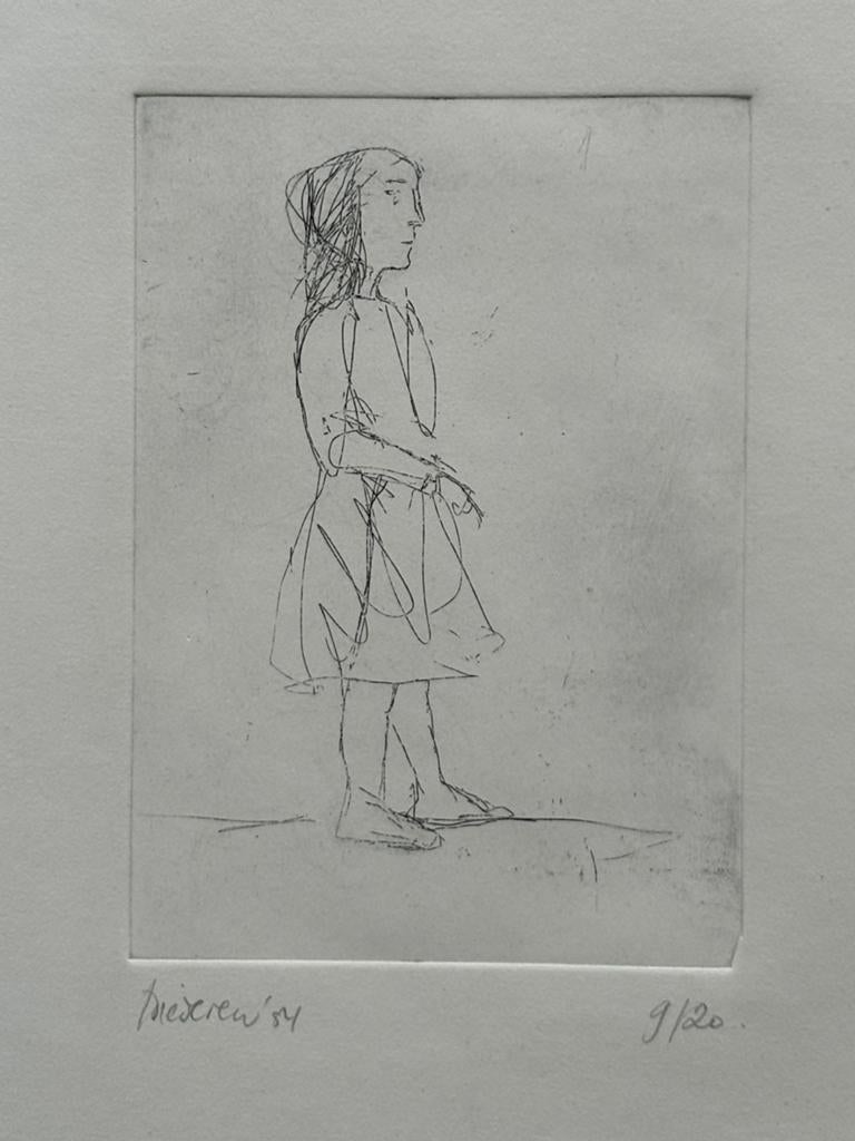 Jef Diederen , ets, staand meisje, Antiek en Kunst, Ophalen of Verzenden
