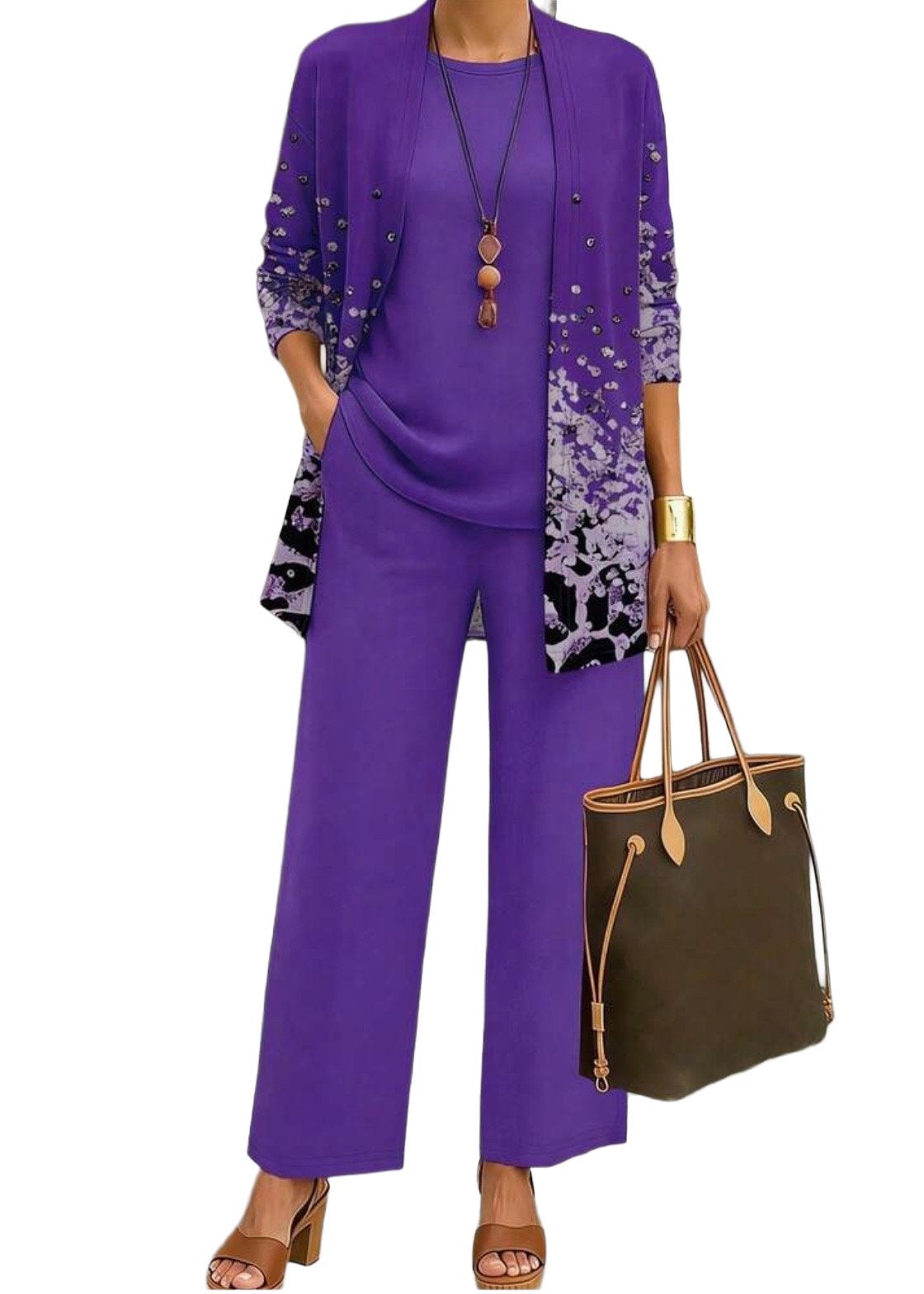 Dames 3-delige set: vest, top en broek  - Paars (44-52), Kleding | Dames, Verzenden, Nieuw, Paars, Broek of Spijkerbroek