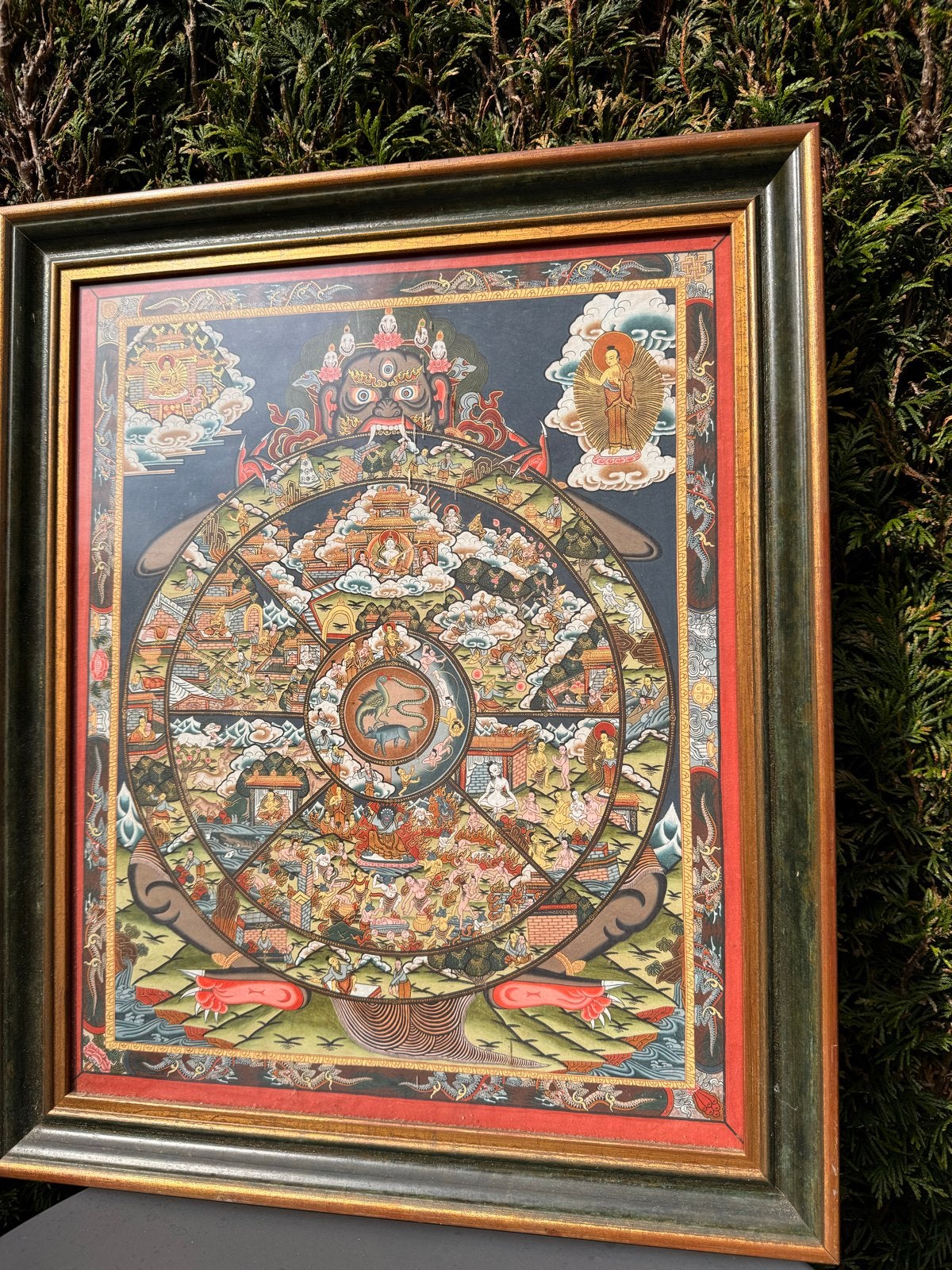Nepalese Tangkha van God Sinjé uit 1999, 50x60cm, Antiek en Kunst, Ophalen, Schilderij, Papier/karton, 60 cm