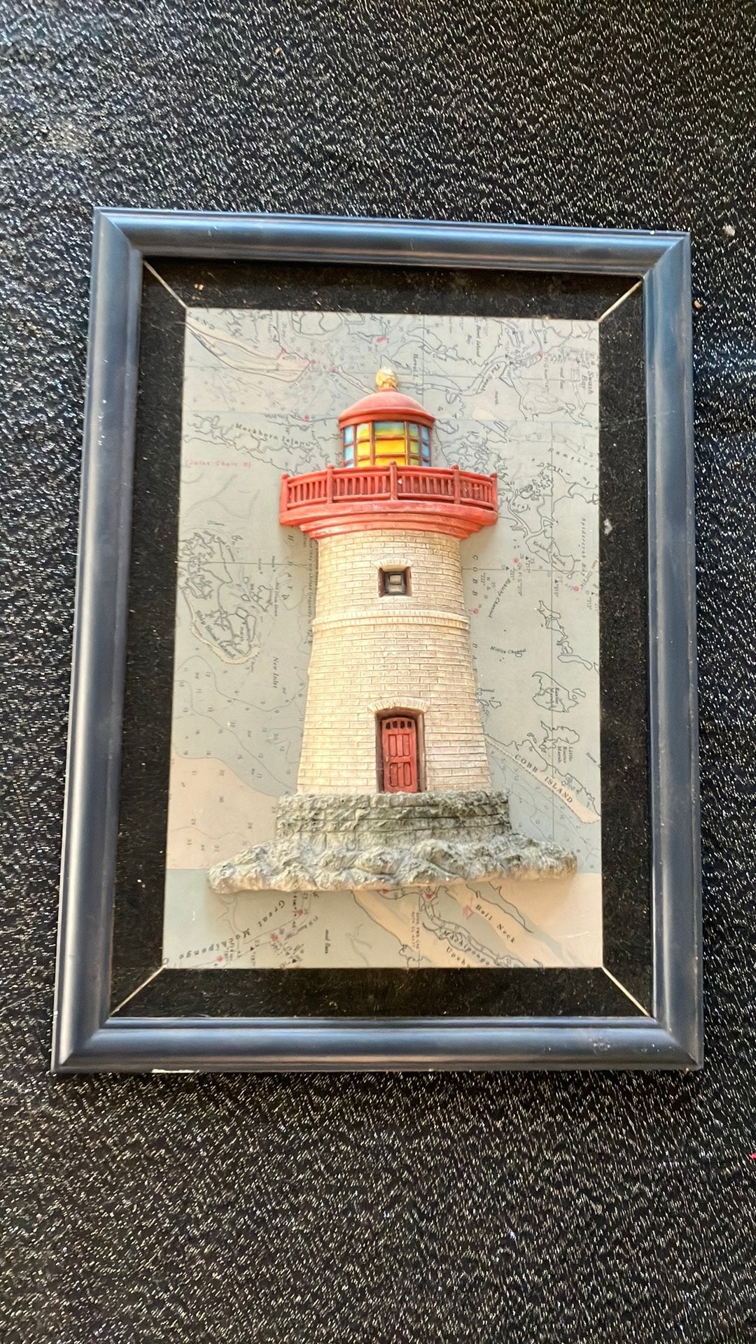 3D Vuurtoren op kaart in lijst 40x29x5cm, Ophalen, Minder dan 50 cm, Schilderij
