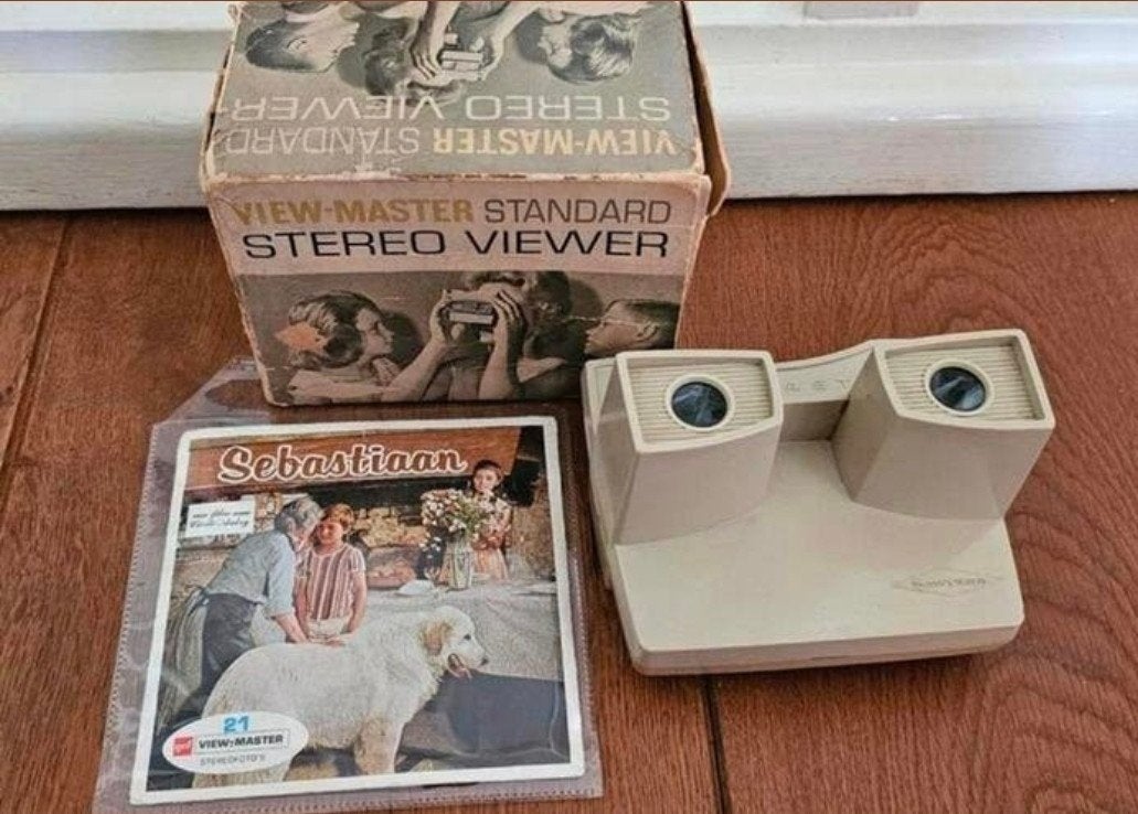 Vintage viewmaster in doosje met 1 set plaatjes-Verzend ook!, Ophalen