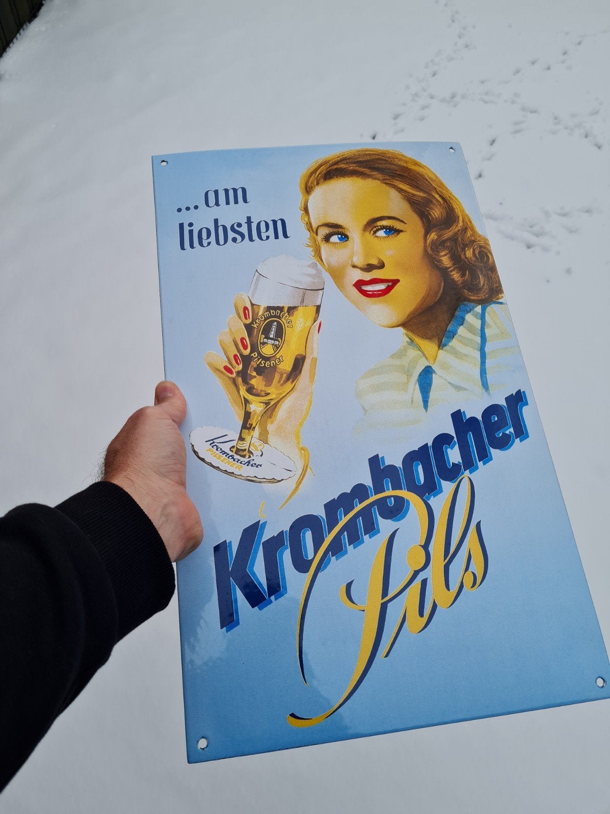 Emaille bord krombacher, Ophalen of Verzenden, Reclamebord