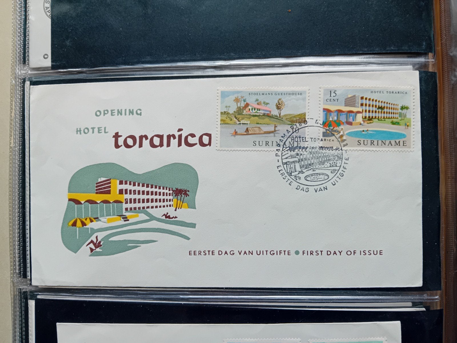 Suriname Eerste Dag Uitgifte Hotel Torarica, Postzegels en Munten, Ophalen of Verzenden, Rest van de wereld