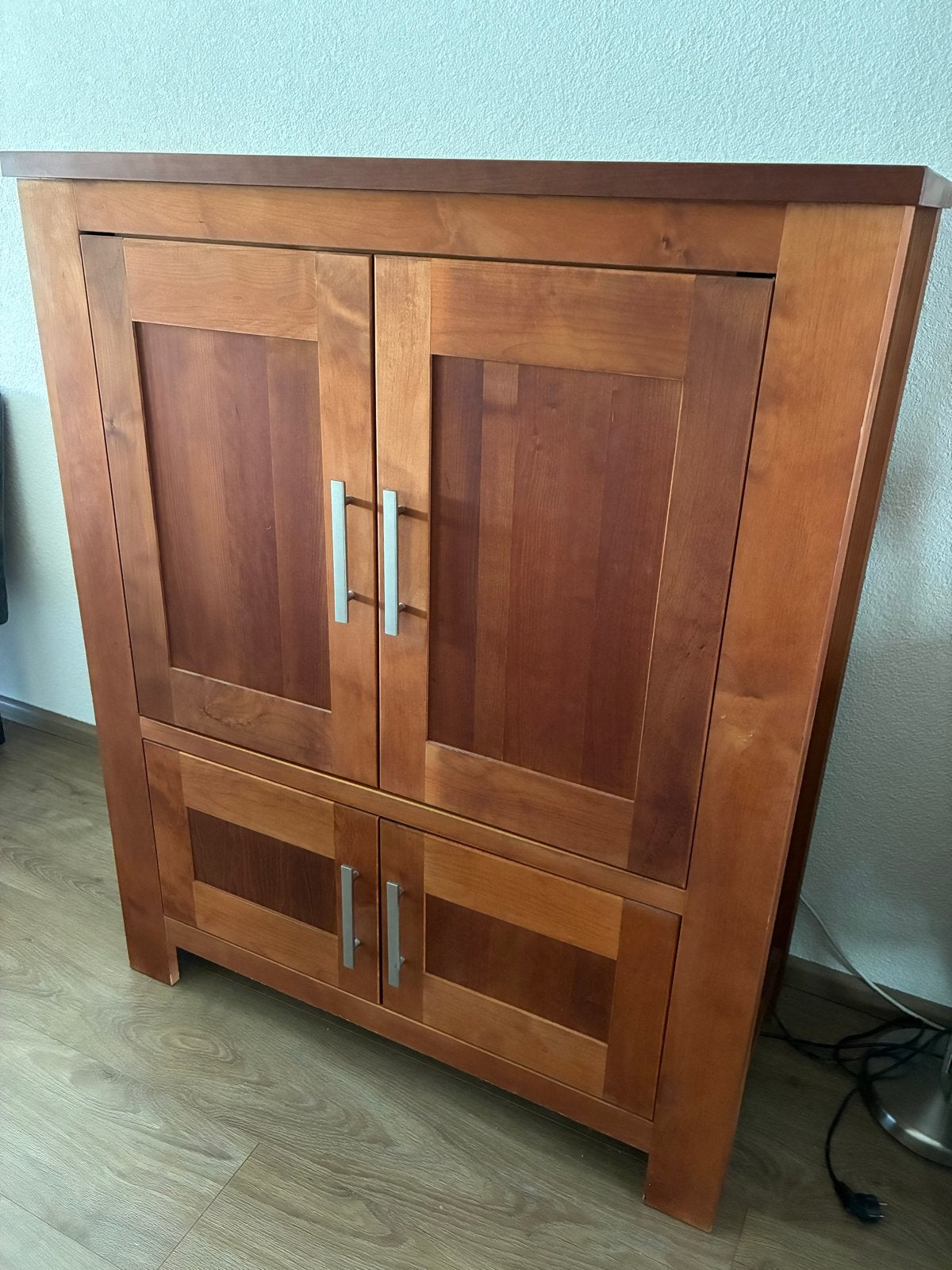 Kersenhouten comp TV kast met uittrekbare toetsenbordplank, Ophalen, Gebruikt, 70 tot 120 cm, 120 tot 170 cm