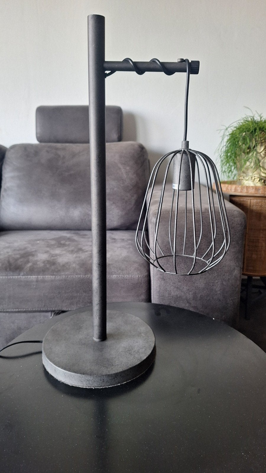 Stoere industriële tafellamp zwart metaal / Kooilamp, Zo goed als nieuw, Zwart, Metaal, Industrieel