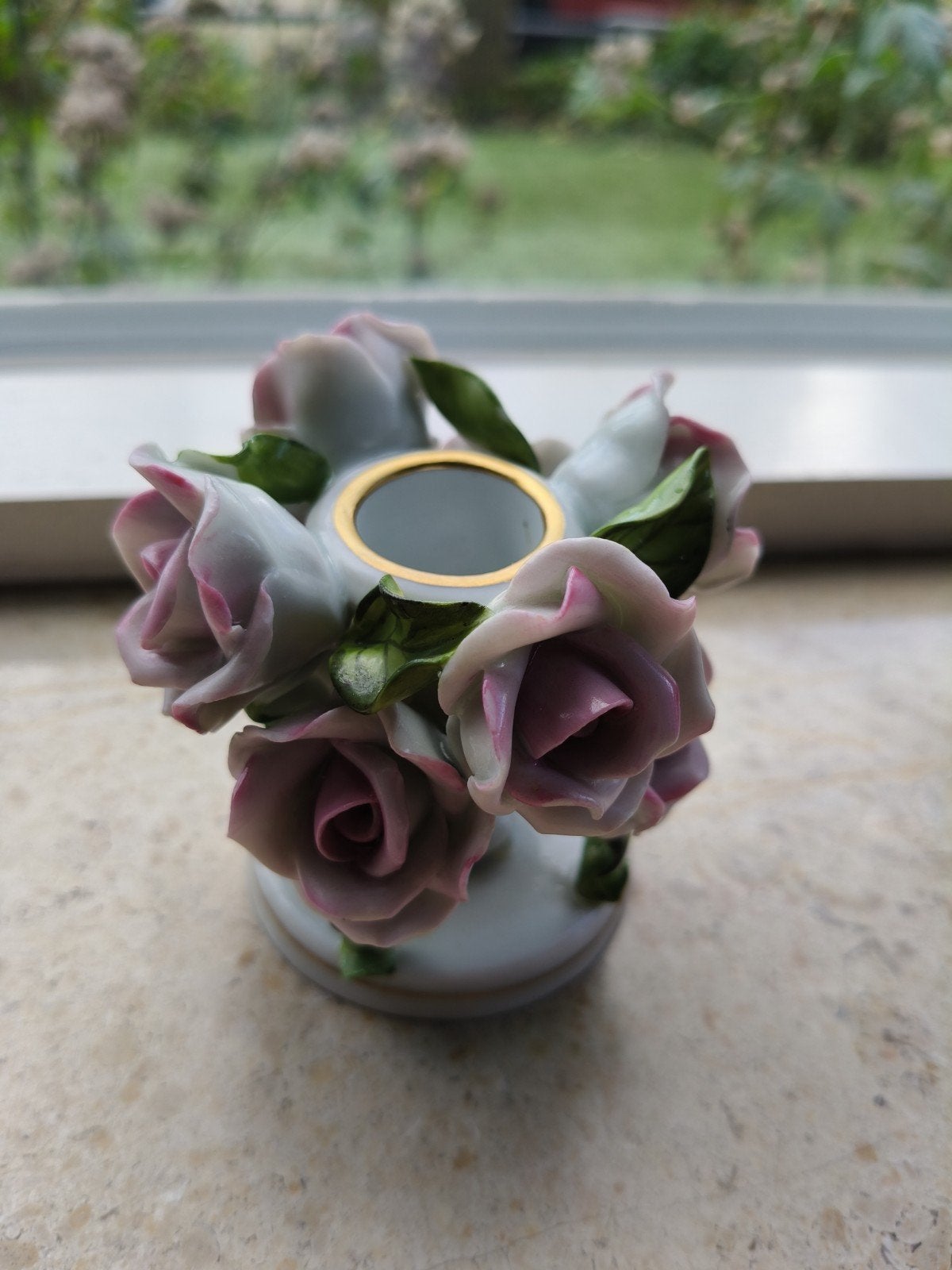 Vintage Herend Porseleinen Rozen Kandelaar, Ophalen of Verzenden