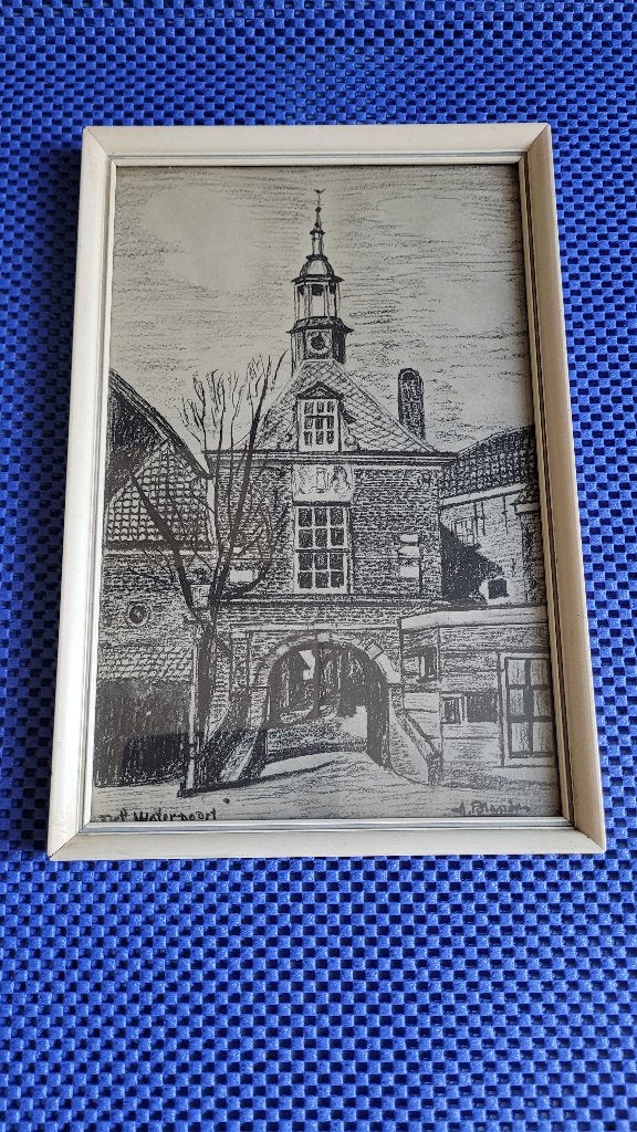 Schilderij Waterpoort in Tiel, Antiek en Kunst, Oud hollands, Origineel werk, Ophalen of Verzenden, Tekening