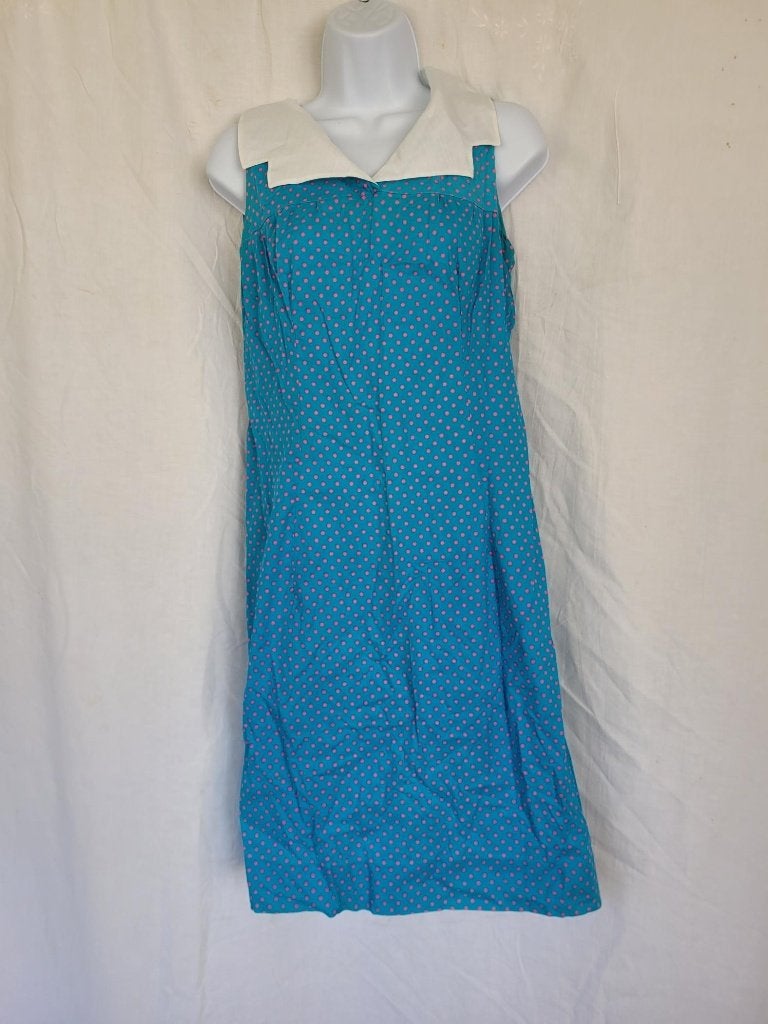 Grappige carnavals jurk blauw met roze stippen mt S, Carnaval, ., Ophalen of Verzenden, Maat 36 (S)