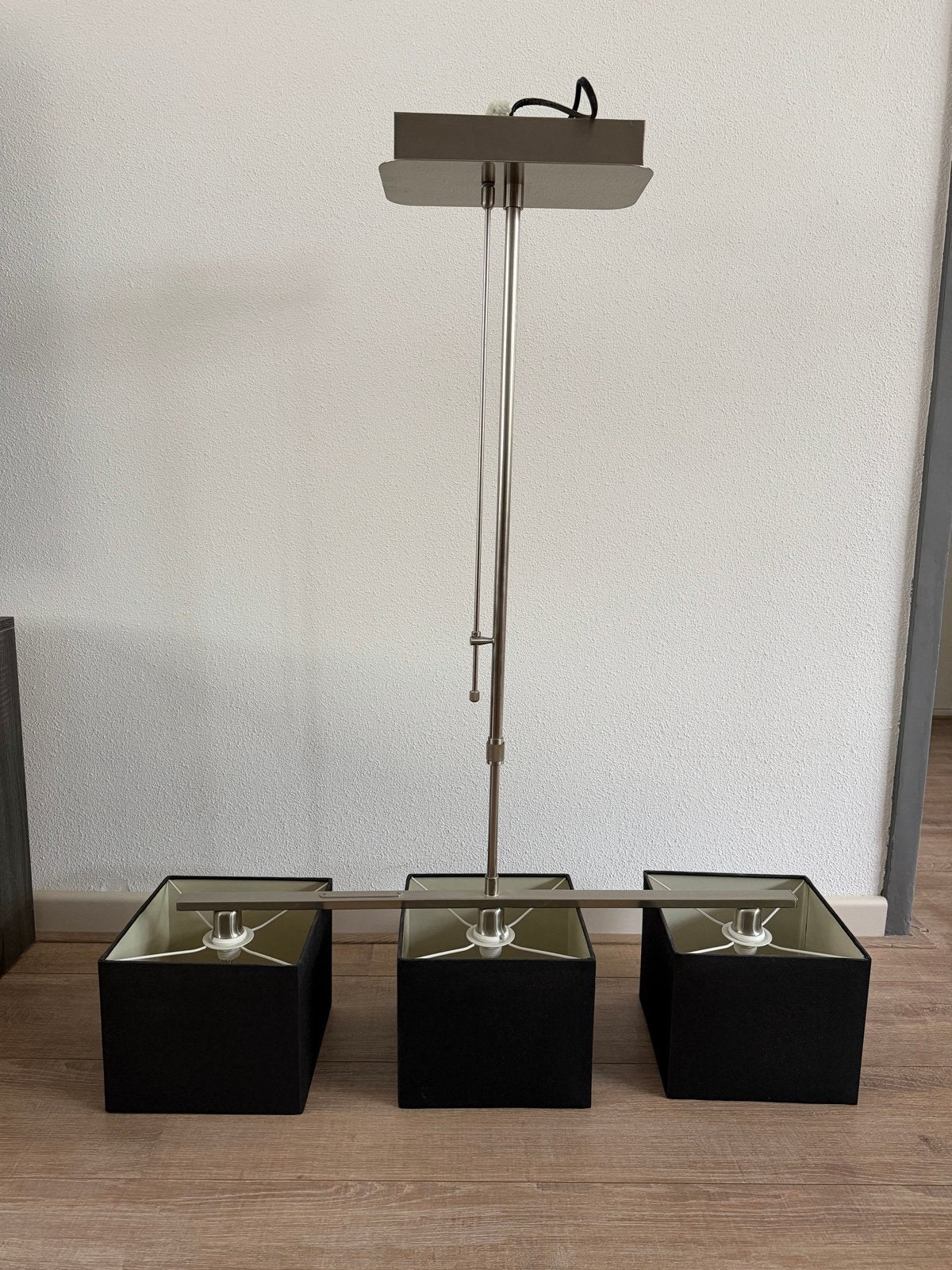 Moderne hanglamp met 3 zwarte kappen - Highlight H5322.30, Ophalen, Zo goed als nieuw, Metaal, E14 (klein)