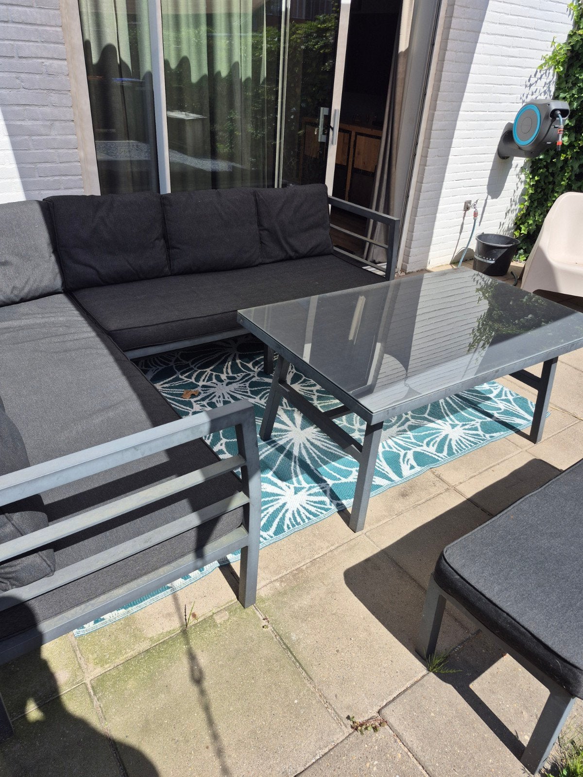 mooie loungeset grijs antraciet aluminium frame, Ophalen, Gebruikt, Bank, Aluminium
