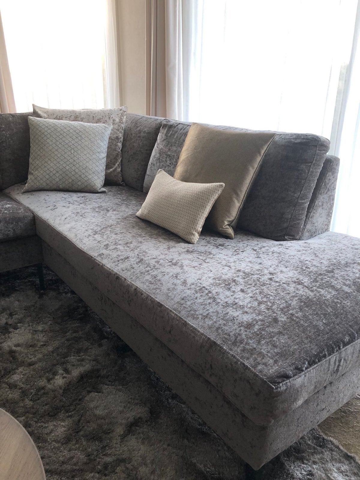 Moderne Basso hoekbank met dormeuse, Ophalen, Zo goed als nieuw, 150 cm of meer, Vierpersoons of meer